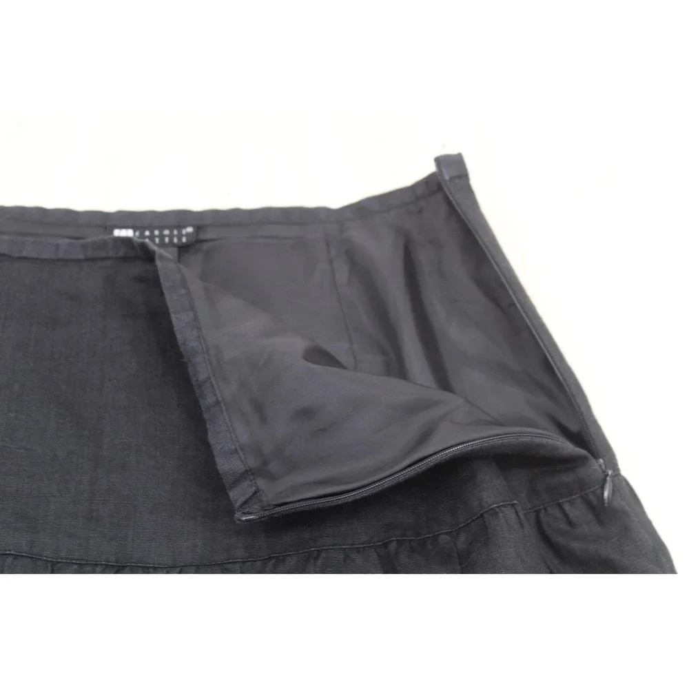 Carole Little Linen Skirt Wms 8 Black Floral‎ Embroidered Sequin A-Line Boho Y2K